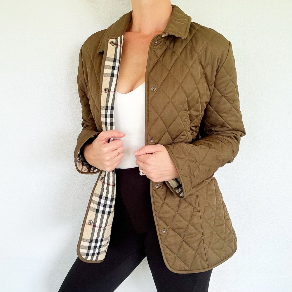 Burberry Olive Green/Brown? Quilted Jacket with House Check Lining - Picture 1 of 16